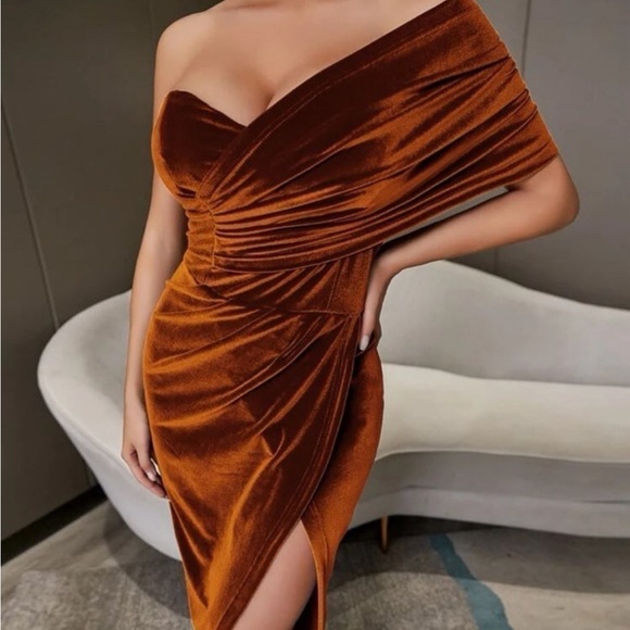 One Shoulder Split Thigh High Waist Maxi Wrap Cocktail Dress, bridesmaid - Picture 2 of 3